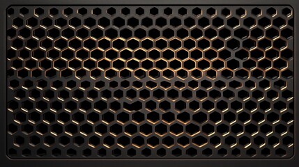 Poster - Abstract Dark Metal Honeycomb Pattern Background Texture Elegant Golden Hexagon Grid Design Modern Industrial Style Premium Quality Detailed 3D Render Graphic Resource Vector      
