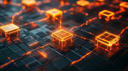 Poster - abstract digital cubes network orange glow futuristic technology background modern design illustrati