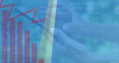 Poster - Image of data processing over hands using tablet