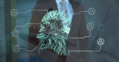 Poster - Image of data processing over caucasian female doctor with tablet