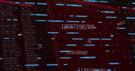 Aufkleber - Streaming data on dashboard showing red 'REDACTED' code columns white numeric values, blue bars