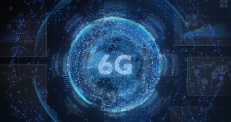 Poster - image of spinning globe and 6g text over dark background