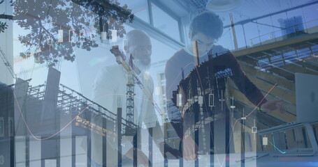 Poster - Image of data processing over diverse business people in office