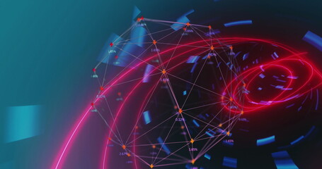 Poster - Image of globe of network of connections over glowing tunnel in seamless pattern