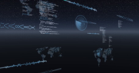 Poster - image of data and graphs on black background