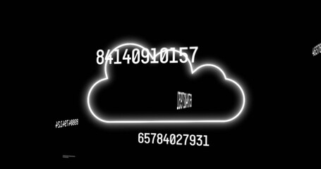 Poster - image of changing numbers over glowing cloud icon against black background