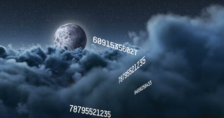 Poster - Image of multiple changing floating over moon and dark clouds in the sky