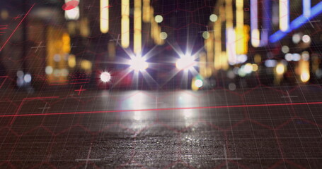 Poster - Image of digital screen over blurred night cityscape