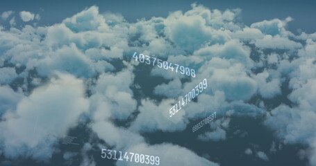 Poster - image of multiple changing numbers floating over clouds in the sky
