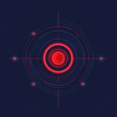 Poster - Technology concept. Abstract Red Radar Design with Circular Waves and Dots on Dark Blue Background for Technology Themes