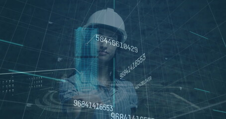 Poster - Image of data processing over caucasian female worker with tablet