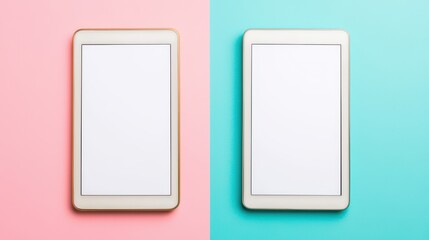 Poster - Minimalist Tablet Mockup on Pink and Blue Background for Creative Design and Digital Marketing Projects