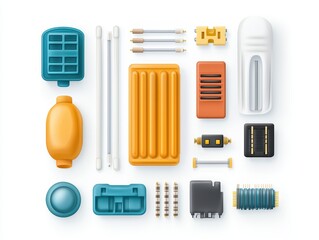 Poster - Colorful Electronic Components Arrangement on White Background for Design and Technology Projects