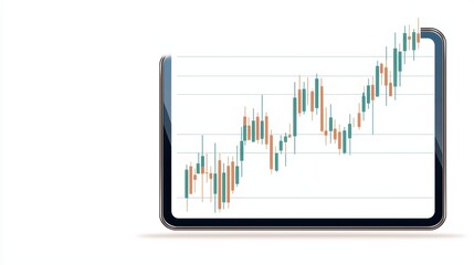 Poster - digital tablet displaying financial chart with bullish trend and colorful candlestick graph for mark