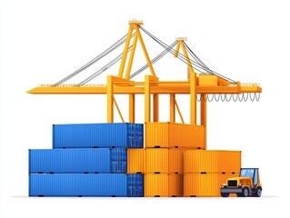 Poster - Modern Shipping Crane Lifting Cargo Containers in Bright Colors for Logistics and Transportation Industry