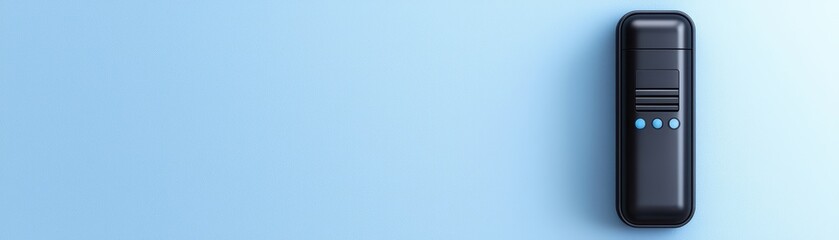 Poster - Modern portable device resting on a minimalist blue background demonstrating sleek and functional design features