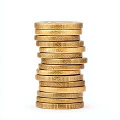 Poster - Stacked Gold Coins Displaying Intricate Designs with a Clean White Background for Financial Themes