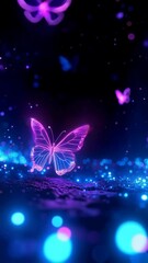 Wall Mural - enchanting glowing butterflies flutter in a dreamlike fantasy space with sparkling neon lights and b