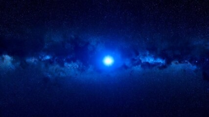 vibrant blue milky way galaxy shines with distant stars and interstellar dust clouds in the dark cos