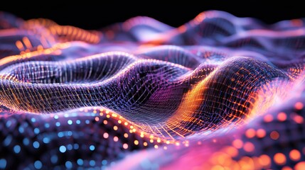 Poster - abstract digital waveform orange purple glow network data technology futuristic background design mo