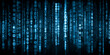 © GaMe - Blue vertical binary code resembling digital rain or matrix effect on dark background