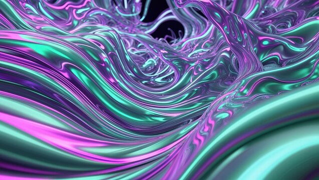 Abstract fluid mint and purple background with interlaced 3d distortion effect. Futuristic liquid design