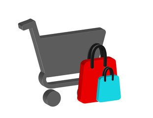 Aufkleber - Simple 3D illustration of a supermarket cart icon with bags. Shopping concept.