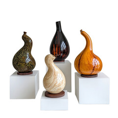 Poster - Elegant and Stylish Decorative Vases with Unique Shapes and Textures Displayed on Modern Pedestals against White Background transparent background, png