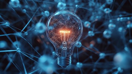 Poster - Brilliant Illuminated Lightbulb Network Connection Abstract Technology Digital Art Background Image Modern Futuristic Design Innovation Concept  Science Neural Network Graphic web 