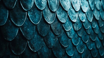 Poster - Detailed view of textured blue fish scales arranged in overlapping pattern showcasing craftsmanship and design