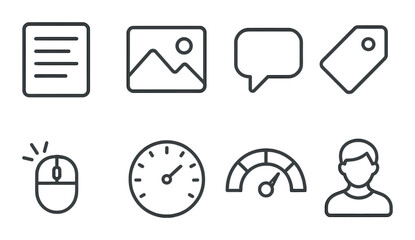 Blog design line icons set – linear, web development and digital content symbols