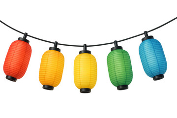 Poster - String of colorful paper lanterns hanging against transparent background, creating festive atmosphere