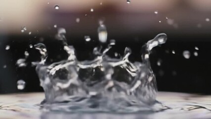 Poster - Close up of a water droplet creating a crown shape upon impact surface