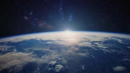 Wall Mural - Radiant sunlight bathing earth's atmosphere, casting luminous glow across global cloud formations and oceanic expanses, revealing planet's majestic celestial landscape from orbital perspective