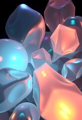 Fototapete - Abstract Holographic Shapes Render, A Futuristic And Modern Design, Perfect For Backgrounds. Its Smooth Flowing Forms Feature Sharp Edges And Glowing Neon Accents. An Ideal 3d Image For Creative