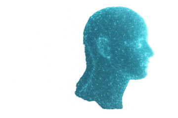 Poster - Digital head spinning with luminous particles, symbolizing ai, big data, metaverse, digital transformation against transparent backdrop