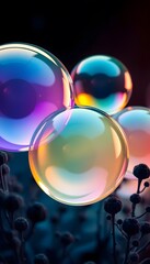 Poster - Iridescent Bubbles, Reflecting Colors And Botanical Forms, A Beautiful Display Of Light And Shape. Abstract Art, Nature Inspired Image, Perfect For Backdrops Or Visual Design Projects.