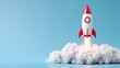 © InfiniteStudio - Rocket launches into the sky, surrounded by clouds, showcasing a bright future in space exploration and innovation
