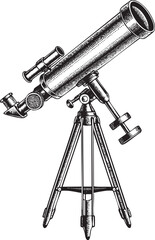 Wall Mural - detailed black and white depicts a vintage telescope on an adjustable tripod.