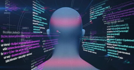Poster - On scan start system scanning 3D mesh head while code panels rotating 360-degree for data analysis