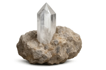 Aufkleber - Transparent quartz crystal resting atop rocky surface, clean background facilitating seamless digital manipulation