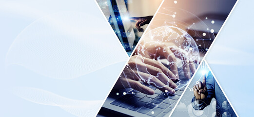 Poster - Collage of various business images. Wide angle visual for banners or advertisements.