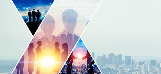 Poster - Collage of various business images. Wide angle visual for banners or advertisements.