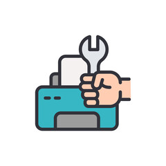 Poster - Cartoon Illustration Of Hand Holding Wrench Fixing A Printer