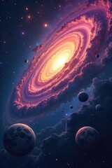 Wall Mural - vast, swirling nebulae paint a breathtaking panorama across a dense field of planets, their surfaces