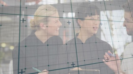 Poster - Two team members measuring on design panel as third enters annotating on tablet planning next steps