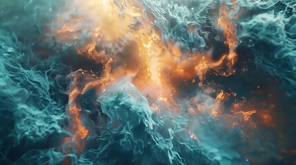 Poster - Abstract background with swirling smoke in shades of blue and orange creating a dynamic and fluid texture