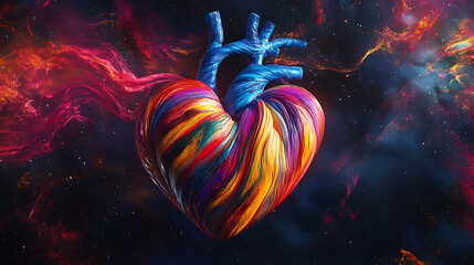Wall Mural - Vibrant Cosmic Heart: A Fusion of Anatomy and Galaxy