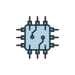 Poster - Stylized Microchip Icon With Intricate Connections In Soft Hues