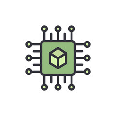 Poster - Conceptual Microchip With Cube Symbolizing Data Processing Technology